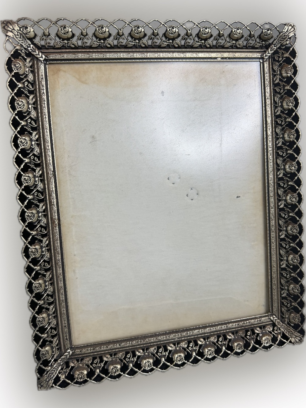 Vintage Silver Tone Ornate Rose Lace Filigree Picture
Frame 8x10 Wall Hanging